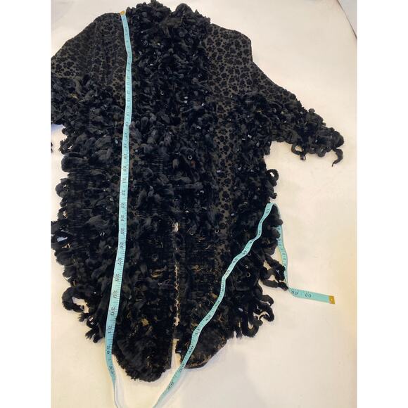 Black Chenille Velvet Beaded Shawl Vintage OS Soft Costume Lined Women’s Fancy - Picture 12 of 13